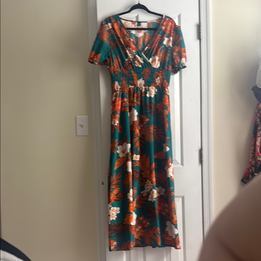 Floral Maxi Dress in Teal and Orange